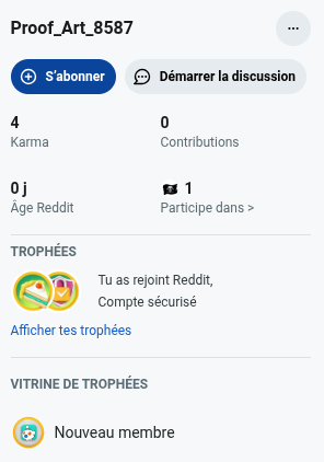 Account profile showing creation date