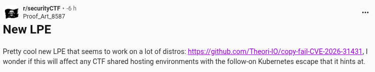 Original Reddit post on /r/securityCTF